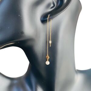 NWT Tory Burch Kira Glass Pearl Threader Drop Chain Earrings Rtl $240